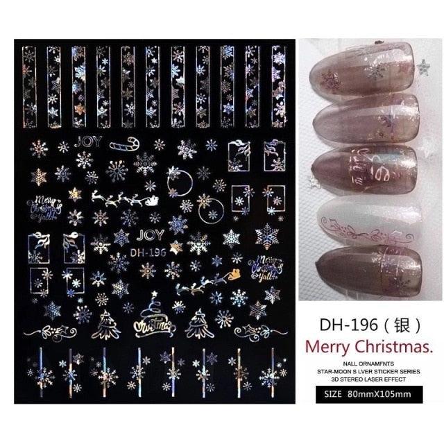 3D Nail Stickers Decals Snowflakes Elk Bear Christmas Xmas Transfer Stickers Nail Art Self-Adhesive Decals Decoration Nail Art Stickers Decals Christmas Snowflake Bronzing Christmas Slider Nail Art 3D Decals Decoration