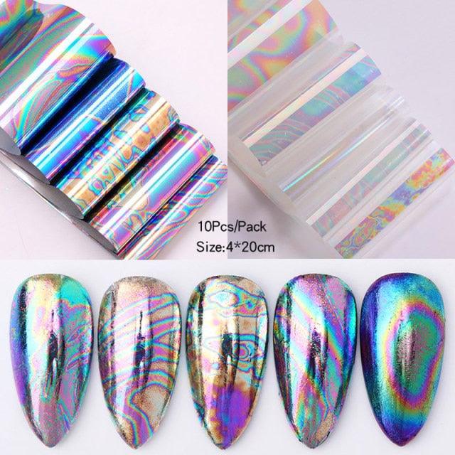 Nail Foils Marble Flower Series Iridescent Nail Art Transfer Sticker Paper Slider Nail Water Decal Design Manicures Decorations Art Manicures Decoration New Gold Nail Transfer Foils for Nail Arts Nails Supply Holographic Effect Nail Art Foil Stickers Hol