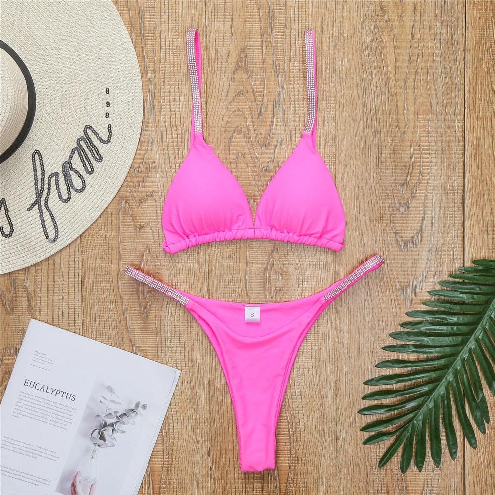 Swimwear Women Micro Bikini Solid Black G-String Swimsuits Bathers Bathing Suit 2 Piece Set Bikinis For Women Bathing Suit Women's Two-Piece Swimwear