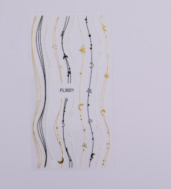 Black White 3D Nail Stickers Metal Gold Silver Geometric Tassel Strip Line Adhesive Transfer Decals Nail Art Design Gold Silver Metal Nail Sticker Metallic Curve Strip Line Nail Decal Self-Adhesive 3D Wave Design Nail Tips Decorations Manicure for Women