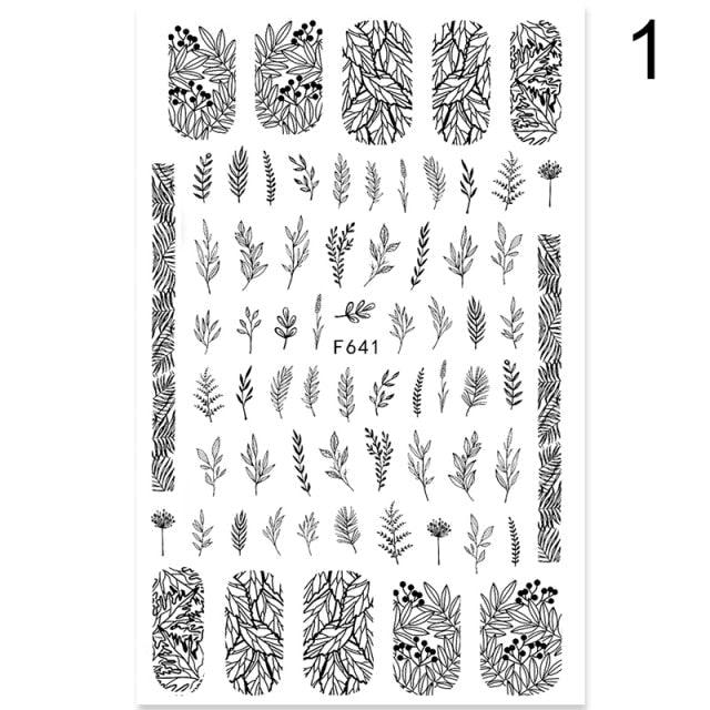 Flowers Leaves Line 3D Nail Stickers Autumn Winter Fall Leaf Design Transfer Sliders Abstract Waves Nail Art Decals Manicures Decal Self-Adhesive 3D Wave Design Decoration for Women Girls Tape Nail Art Stickers Decal Decoration