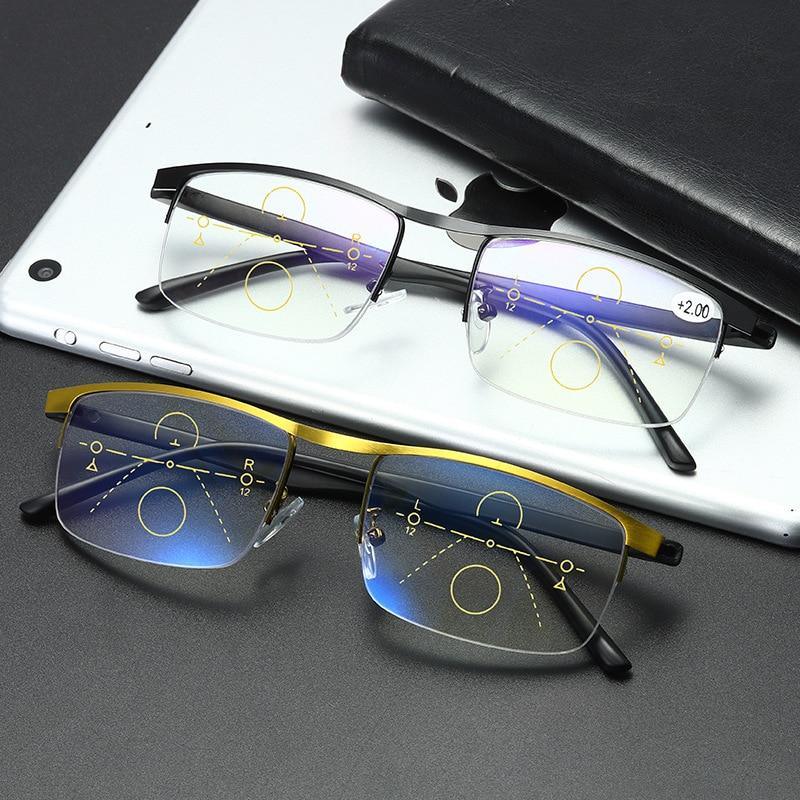 Progressive Reading Glasses Multifocal Anti Blue Ray Glass Glasses Half Frame Metal Alloy For Men And Women Reading Glasses Anti Blue Ray Multifocus Reader