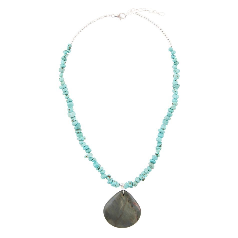 Pueblo Blue Turquoise Magnesite and Jasper Sterling Silver Necklace - ThisandThatShoppe