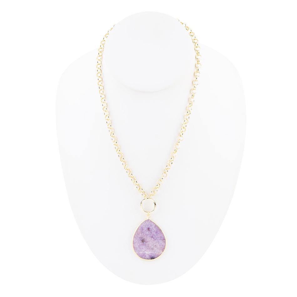 Purple Amethyst Teardrop Golden Chain Necklace - ThisandThatShoppe