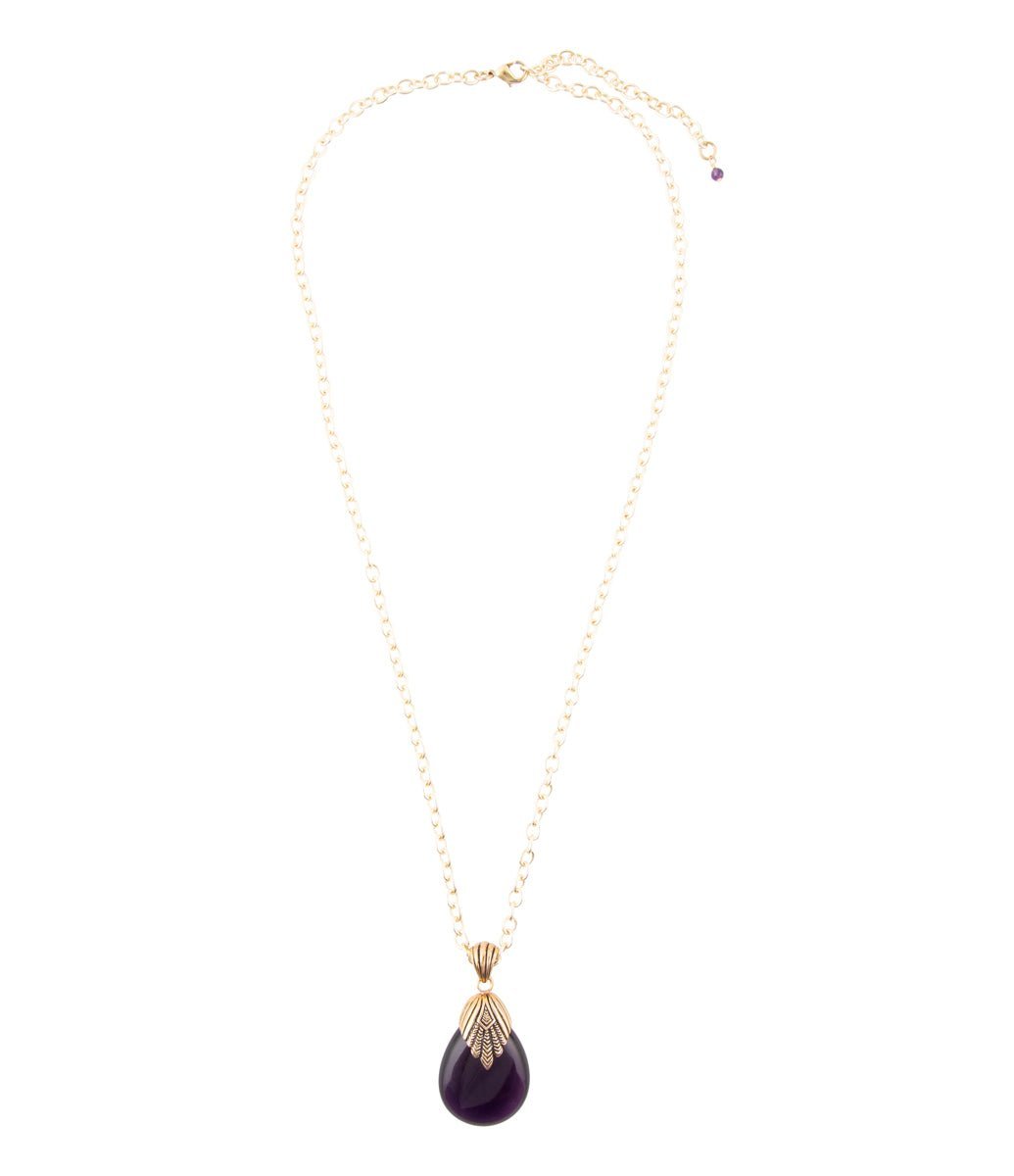Purple Quartz Teardrop Golden Pendant Necklace - ThisandThatShoppe