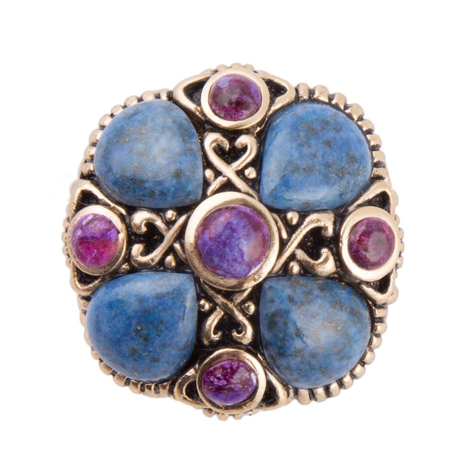 Purple Turquoise and Blue Lapis Golden Statement Ring - ThisandThatShoppe