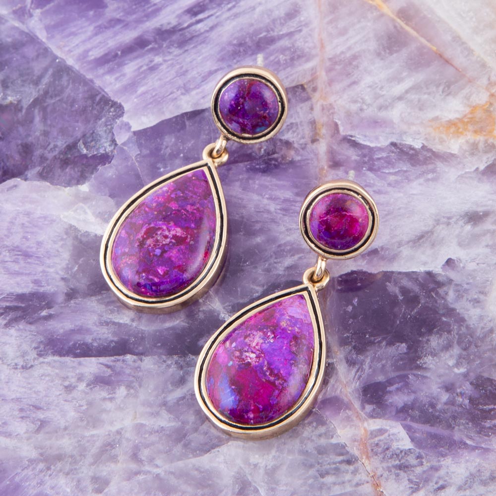 Purple Turquoise and Golden Bronze Teardrop Earrings - ThisandThatShoppe