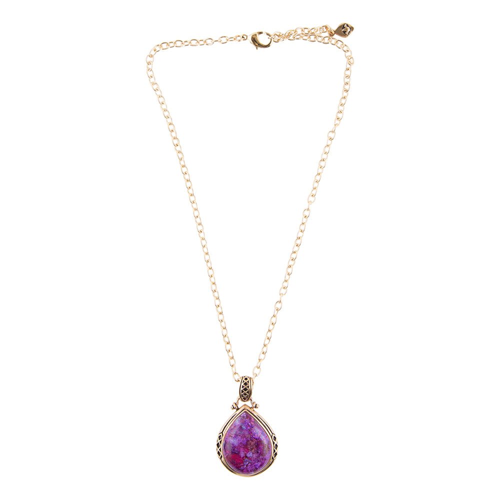 Purple Turquoise Teardrop Golden Pendant Necklace - ThisandThatShoppe