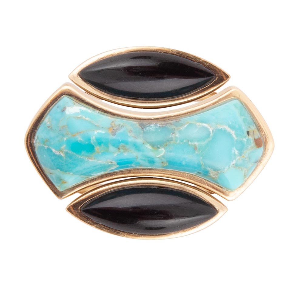 Puzzle Blue Turquoise and Black Onyx Golden Ring Set - ThisandThatShoppe