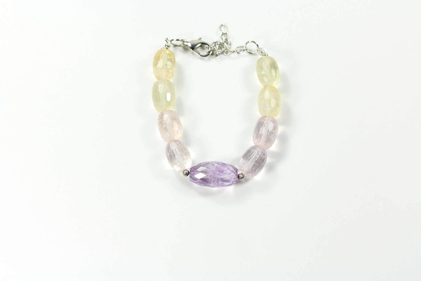Bracelet en pierre de quartz, améthyste rose, citrine, réglable