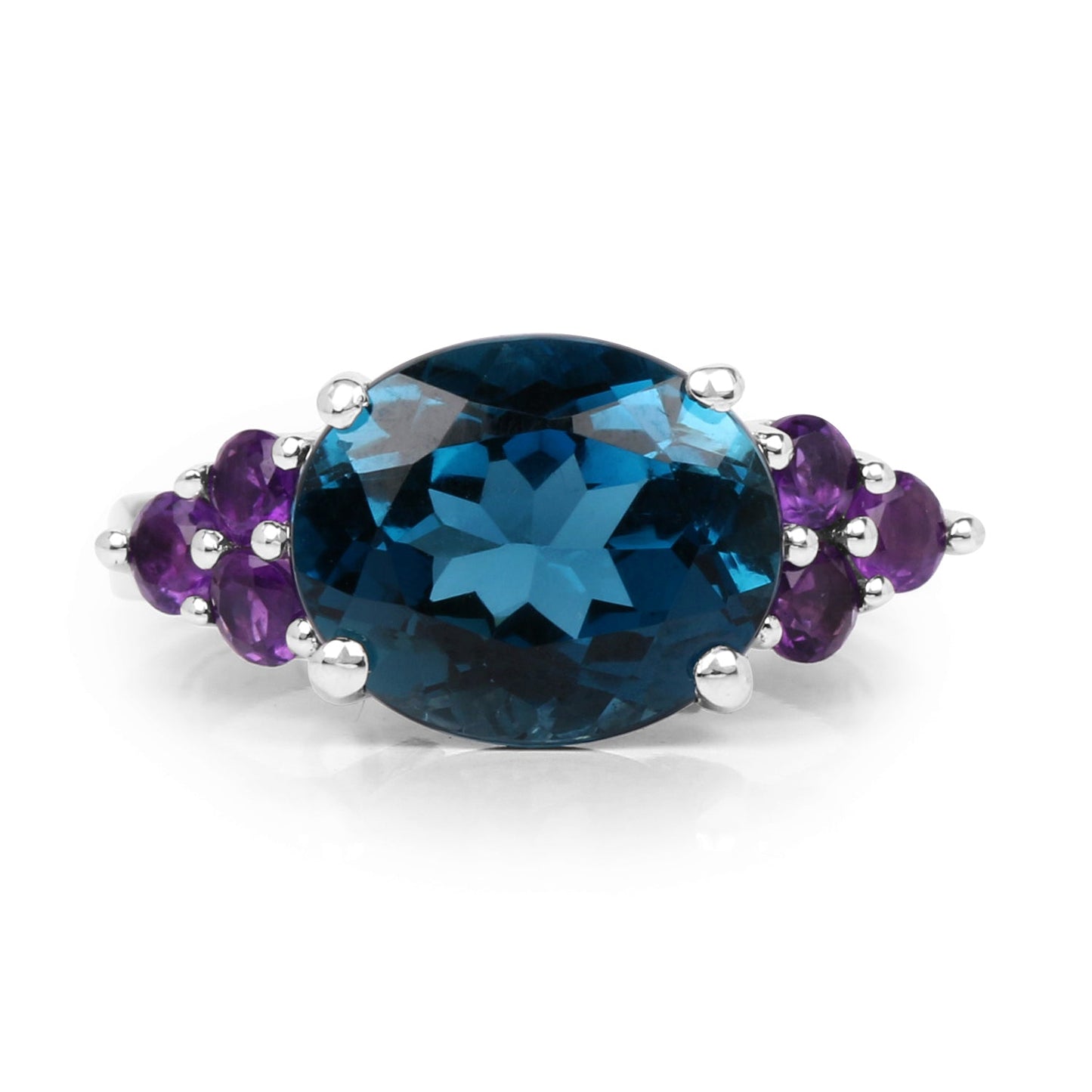 6.60 Karat echter London Blue Topaz & Amethyst 925 Sterling Silber Ring