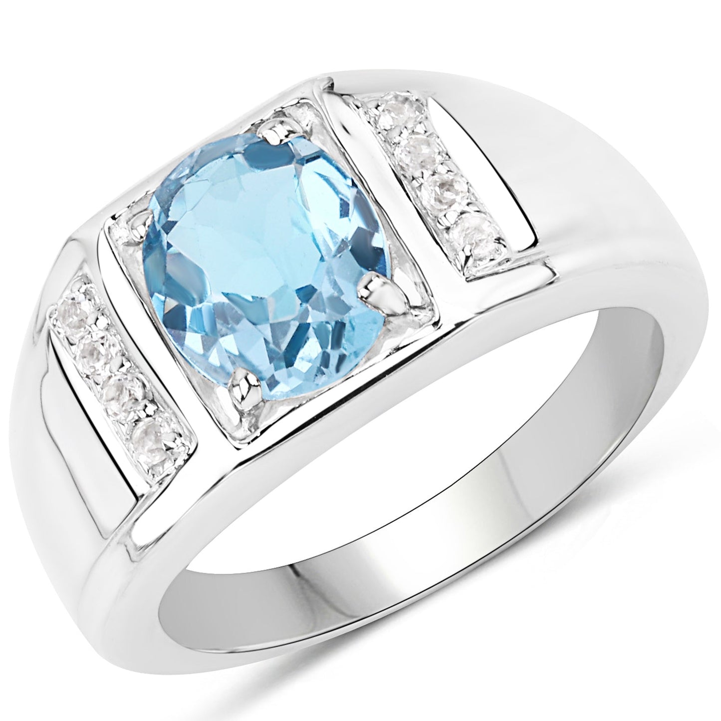 2.18 Karat echter London Blue Topas und weißer Topas .925 Sterling Silber Ring