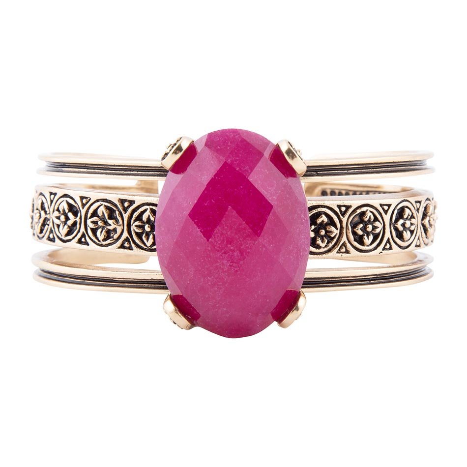 Red Raspberry Quartz Golden Statement Cuff Bracelet - ThisandThatShoppe