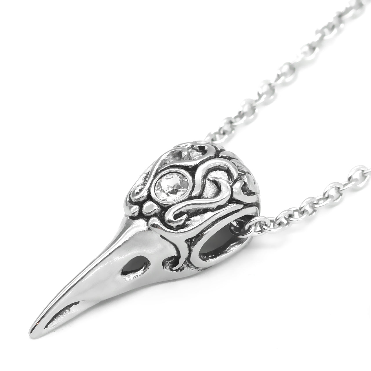 Rabenkopf Kristall Anhänger Halskette Gothic Silberkette