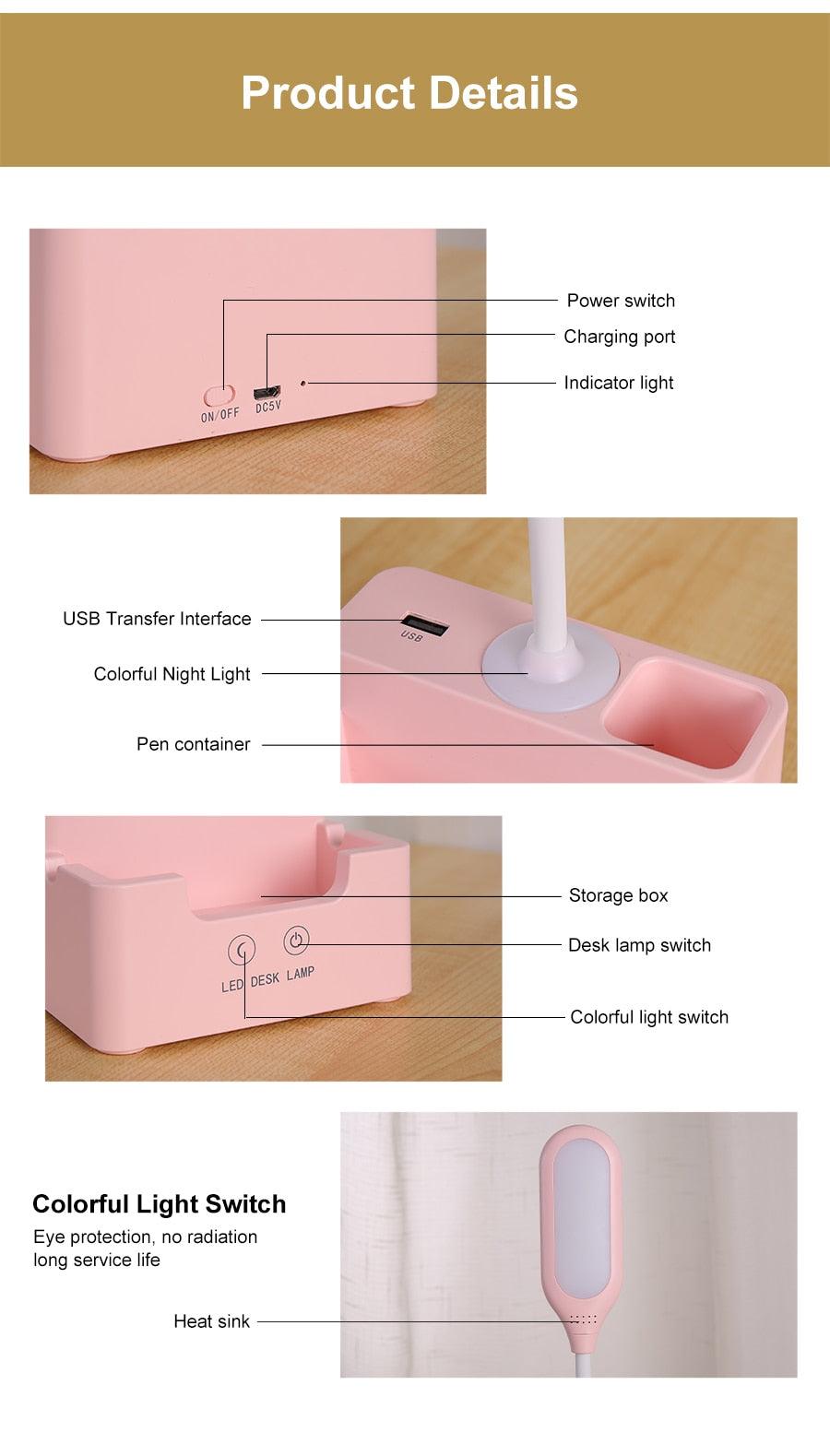 Rechargeable Led Table Lamp With Fan Touch Dimmable Desk Lamp Eye protection Reading Light For Kid With Phone Hoder Pen Holder Decorative Table Lamp Cute Study Lamps for Bedroom Décor