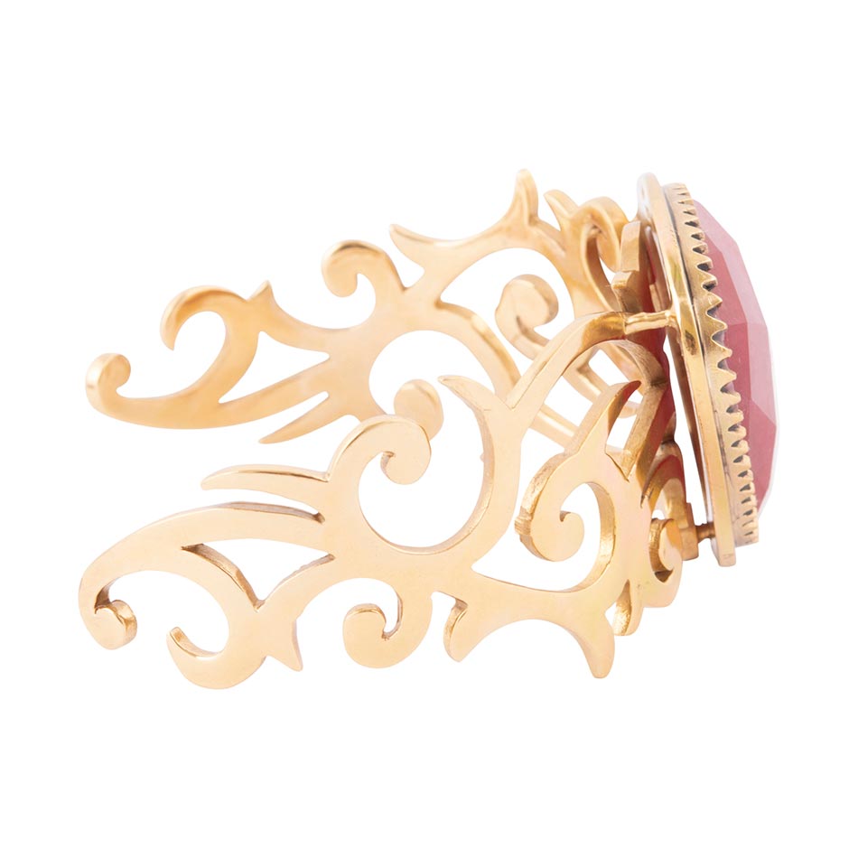 Red Bordeaux Quartz Golden Statement Cuff Bracelet - ThisandThatShoppe