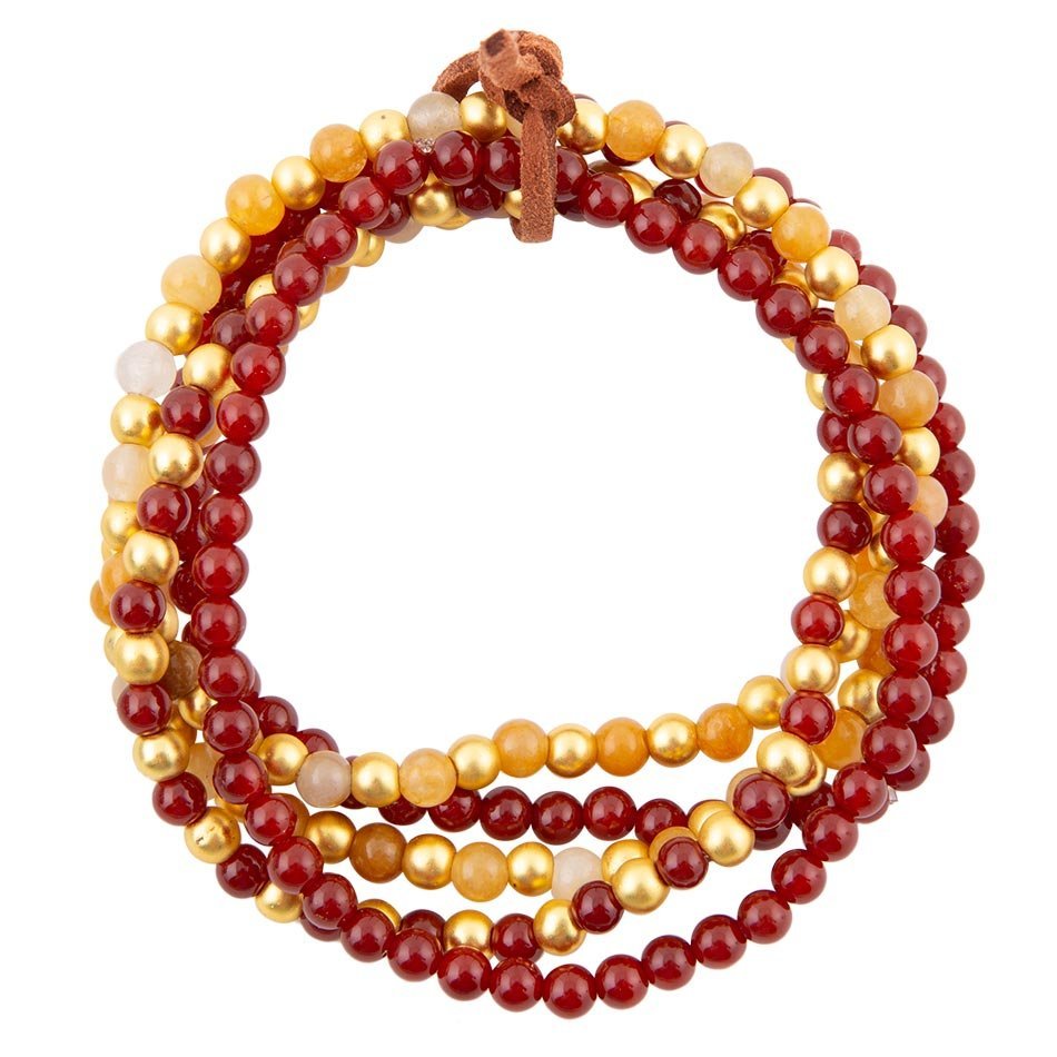 Red Carnelian and Yellow Jade Golden Stretch Bracelet Set - ThisandThatShoppe
