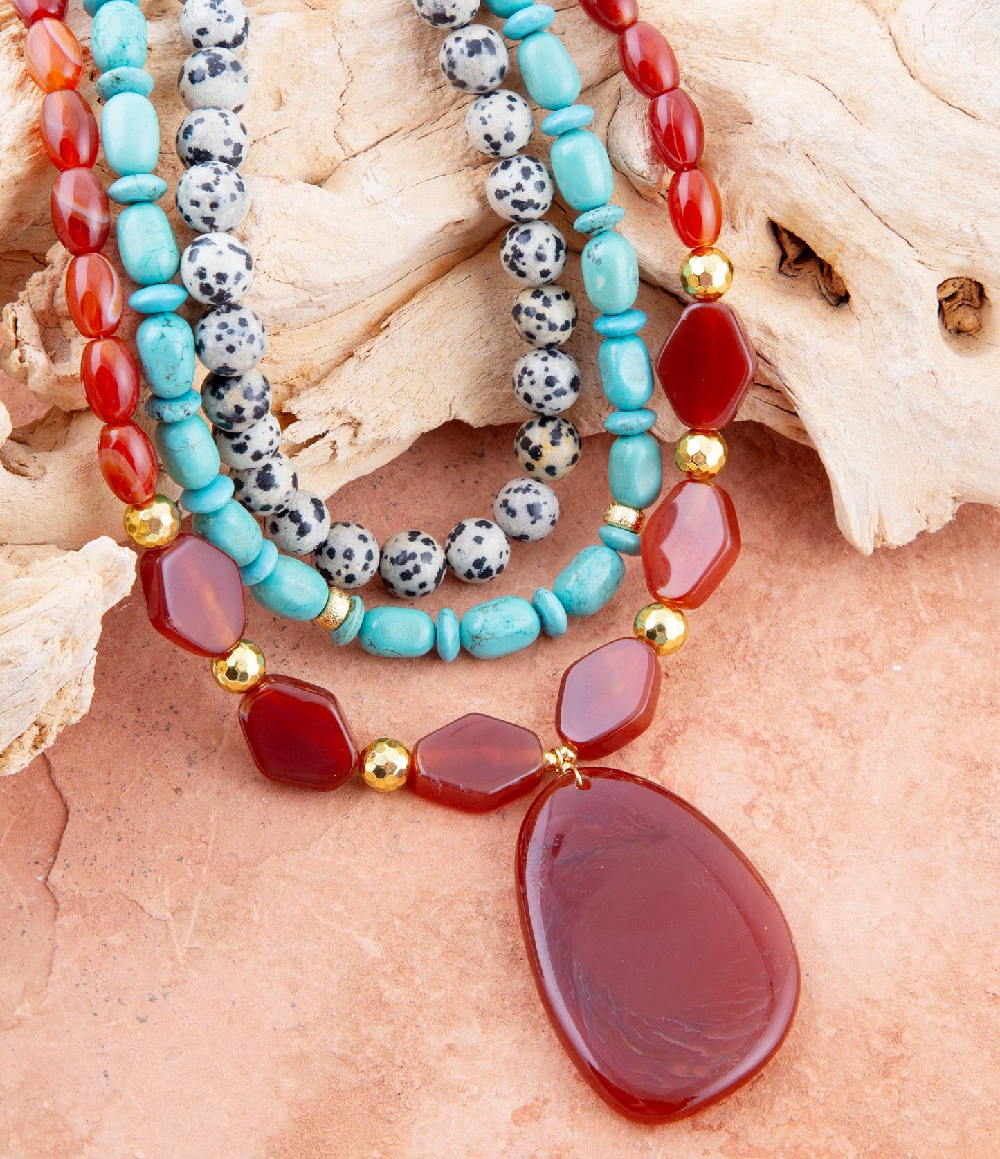 Red Carnelian Colorful Golden Pendant Necklace - ThisandThatShoppe