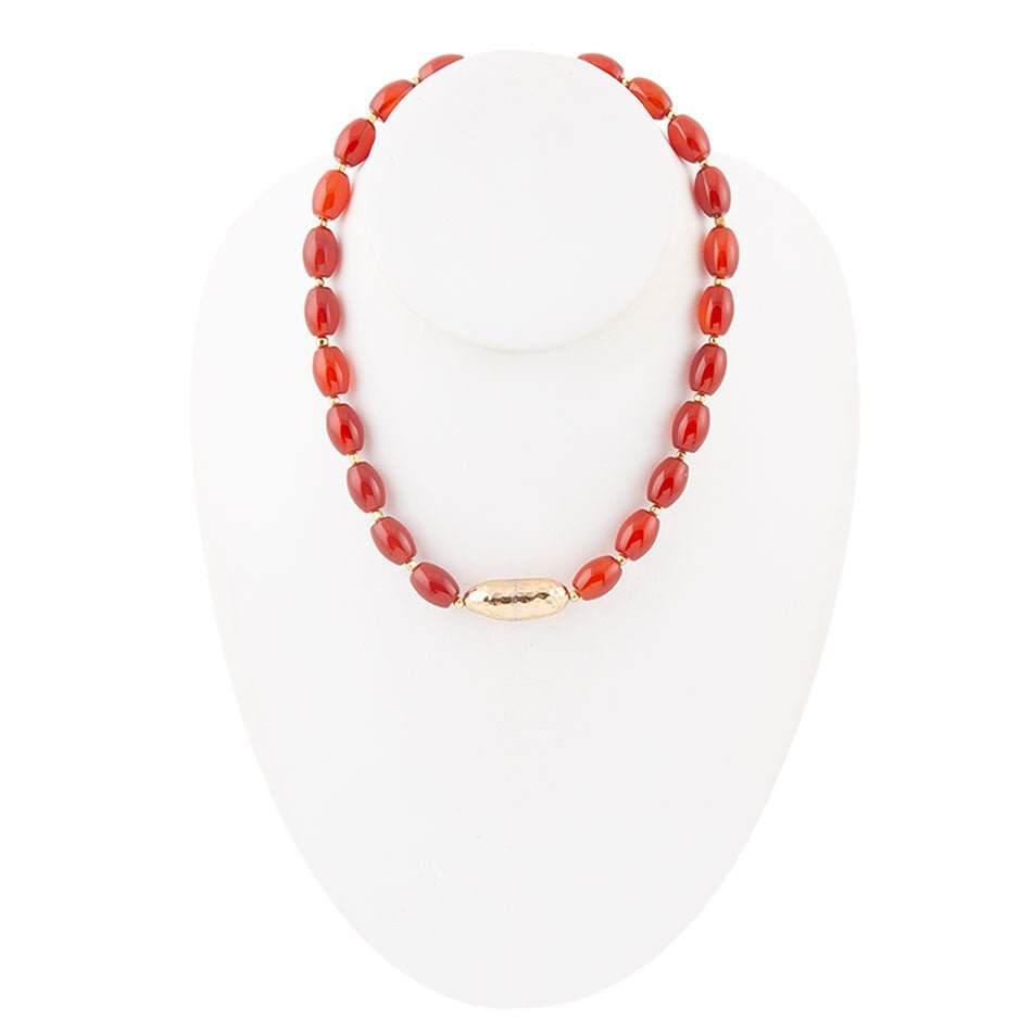 Orange Carnelian Golden Beaded Statement Necklace - ThisandThatShoppe
