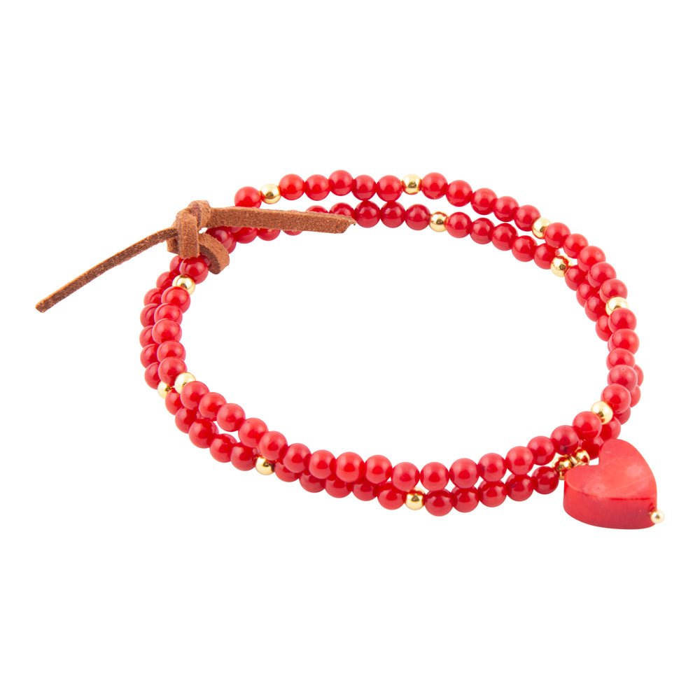 Red Coral Hart Golden Stretch Bracelet Set - ThisandThatShoppe
