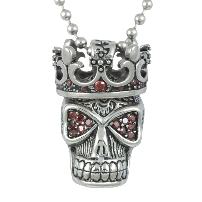 Halskette mit Rotflammen-Totenkopfkrone, Gothic-Anhänger mit roten Kristallen