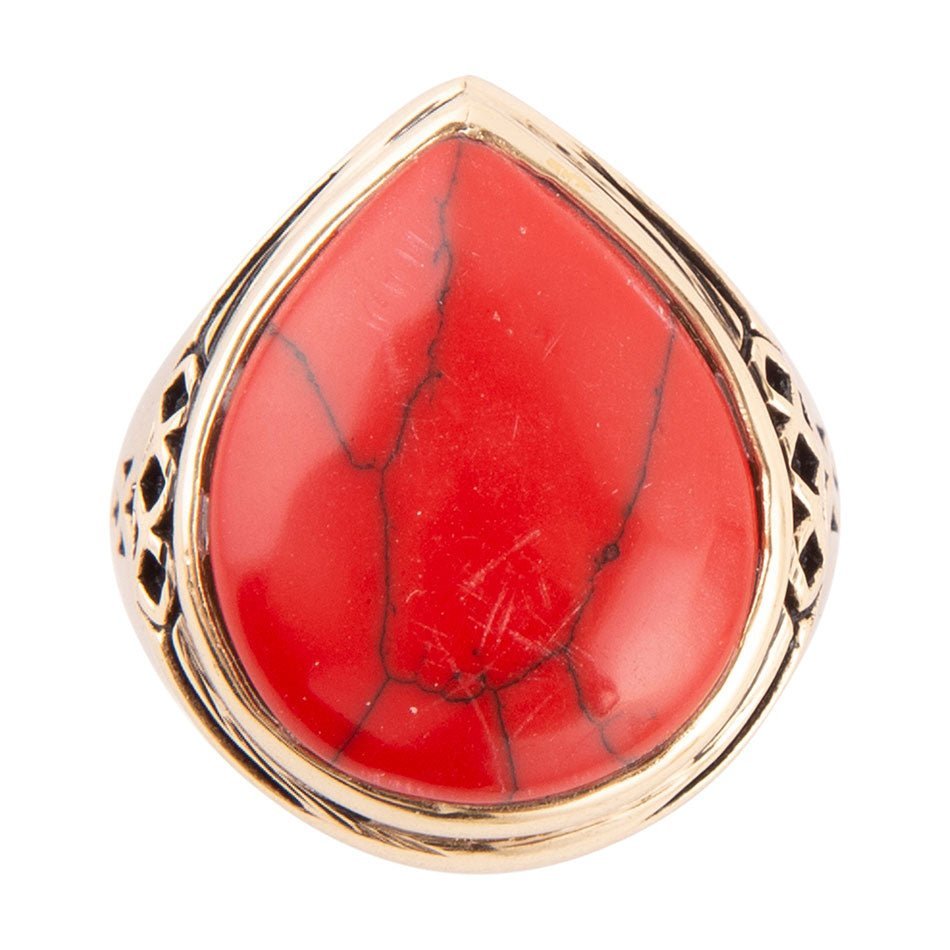 Red Howlite Golden Teardrop Ring - ThisandThatShoppe