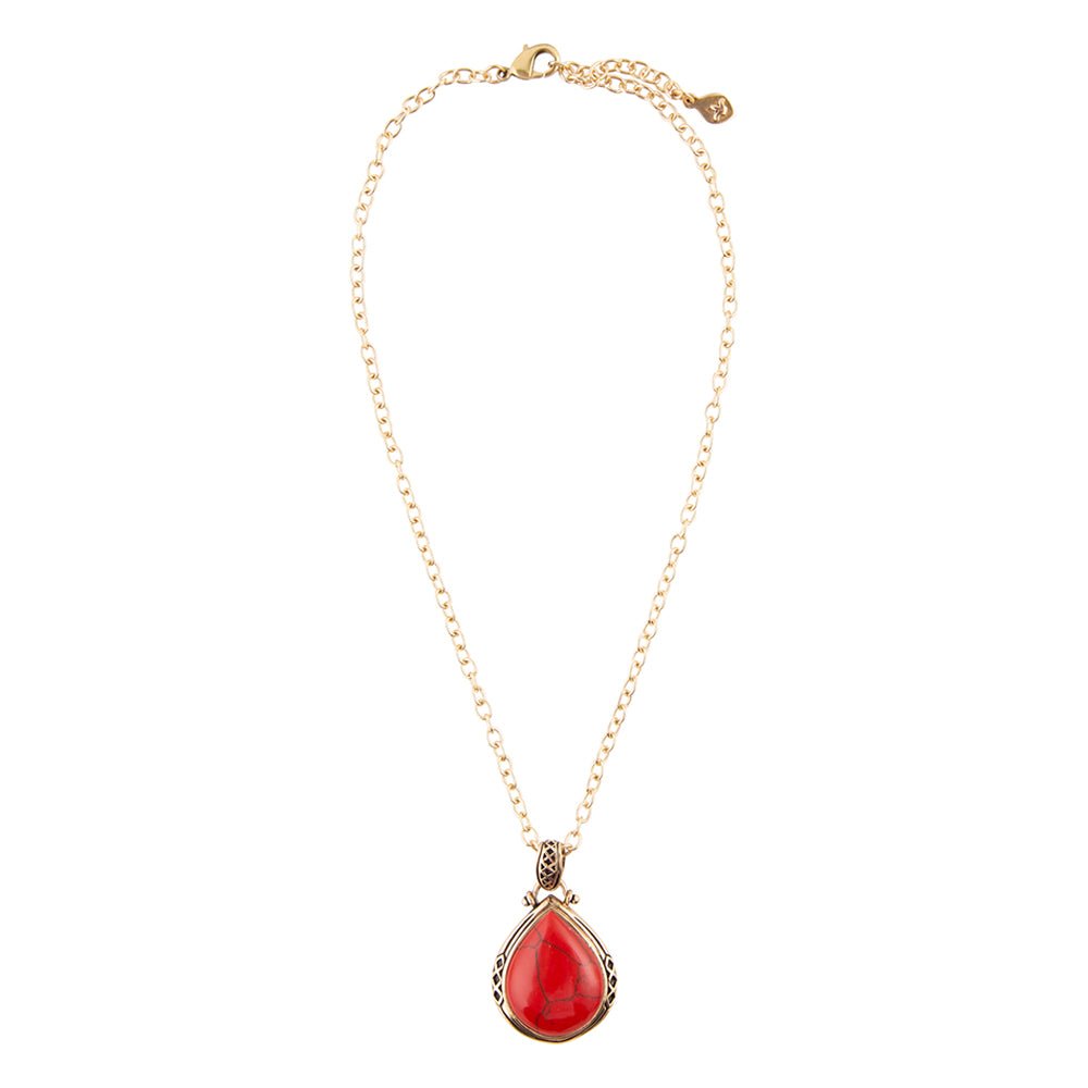 Red Howlite Teardrop Pendant Necklace - ThisandThatShoppe