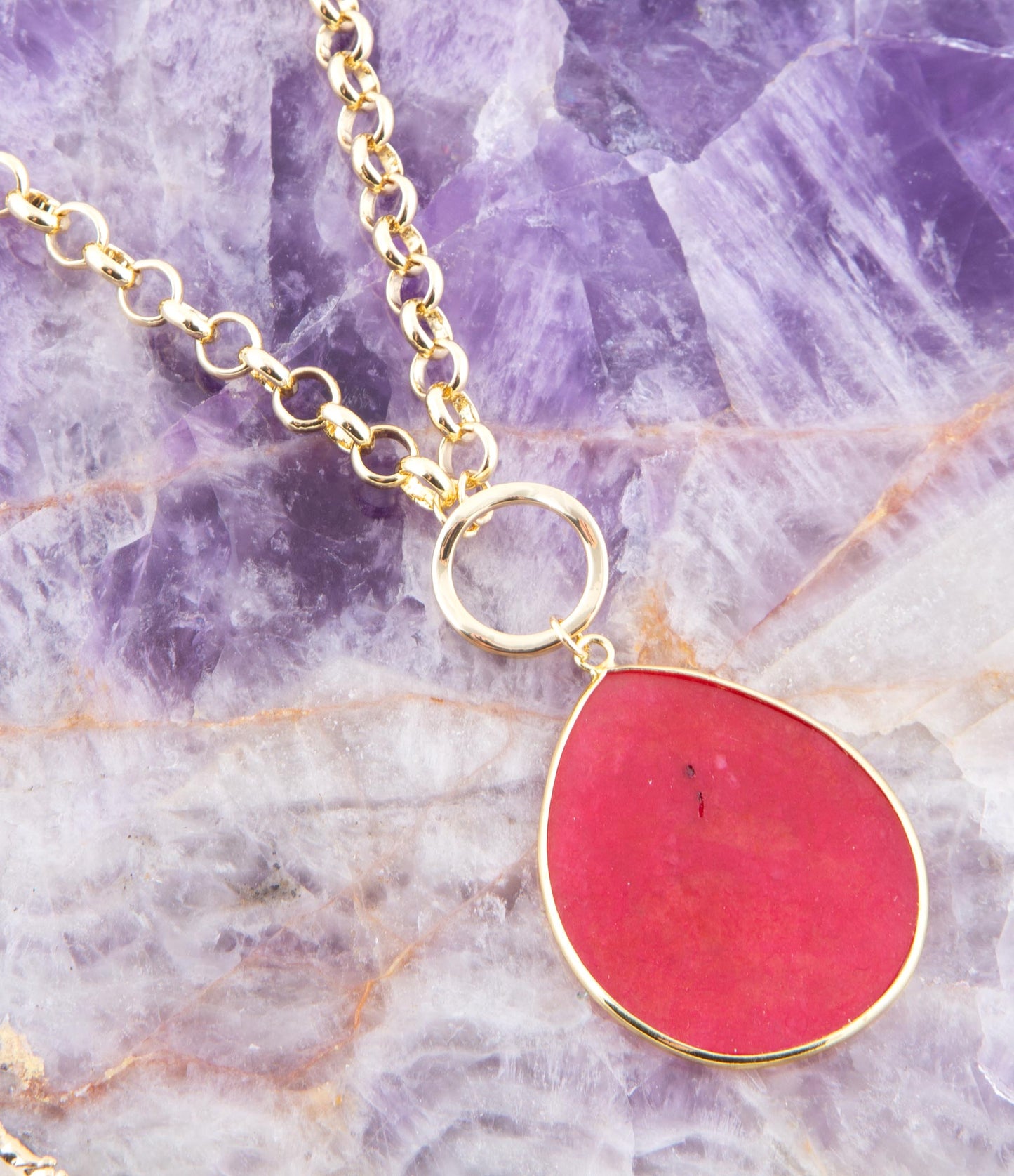 Red Jade Teardrop Golden Chain Necklace - ThisandThatShoppe