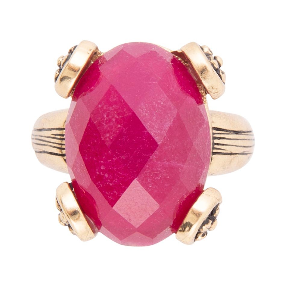 Faceted Red Raspberry Quartz Golden Statement Ring - ThisandThatShoppe