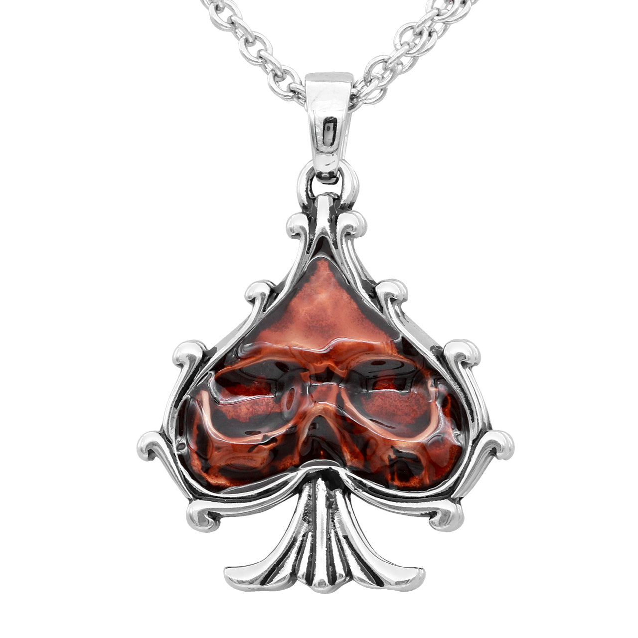 Collier pendentif Crâne Pique Rouge Acier Inoxydable Gothique