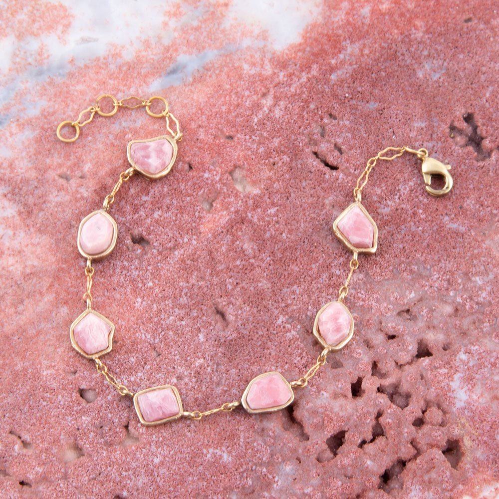 Pink Rhodonite and Golden Line Bracelet - ThisandThatShoppe