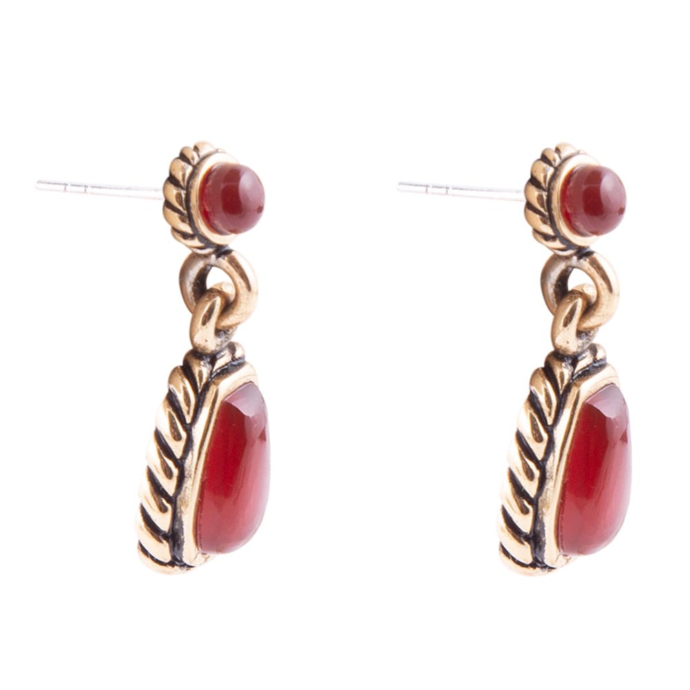Roped Orange Carnelian Golden Drop Earrings