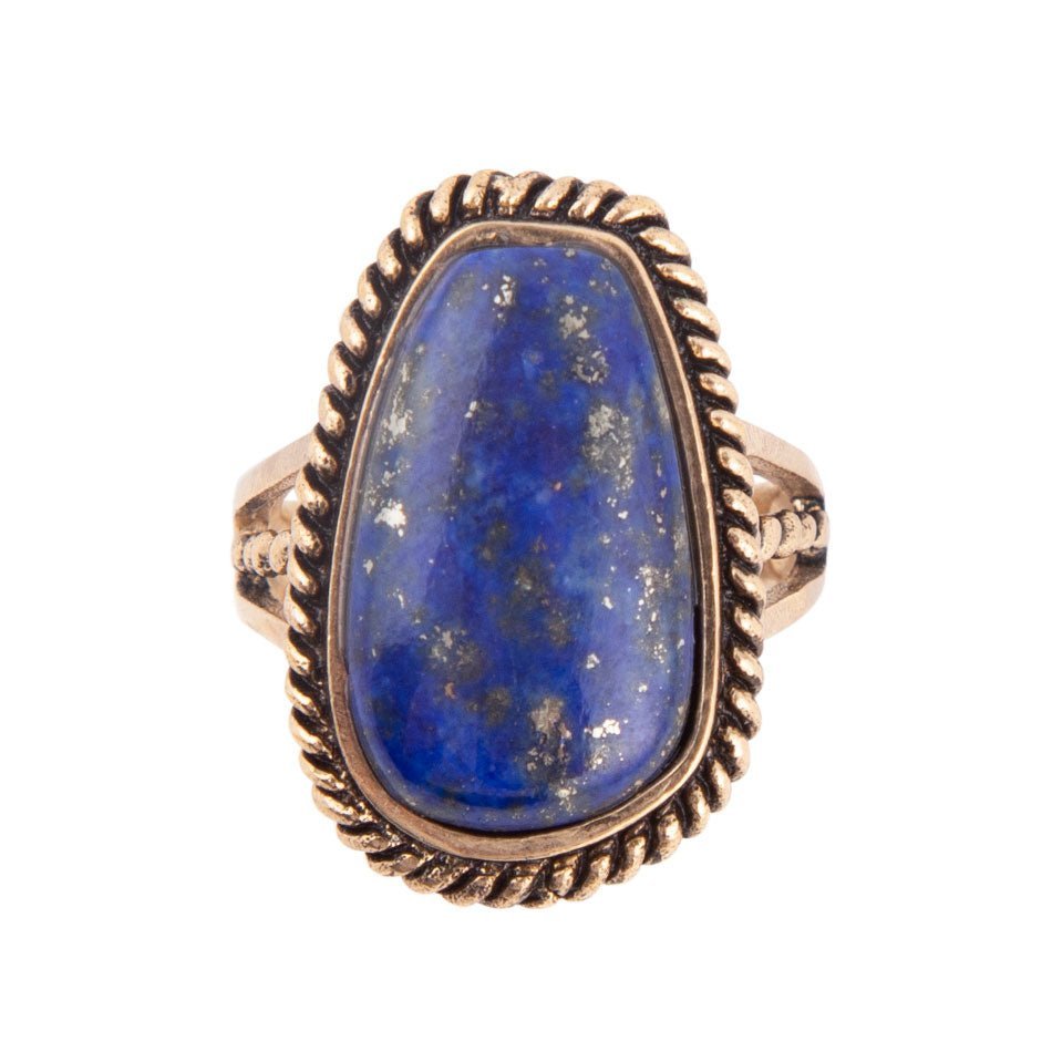 Roped Blue Lapis and Golden Bronze Ring - ThisandThatShoppe