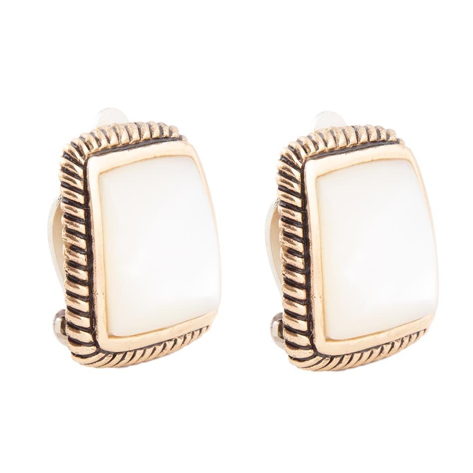 Roped Mother of Pearl Golden Clip Earrings - ThisandThatShoppe