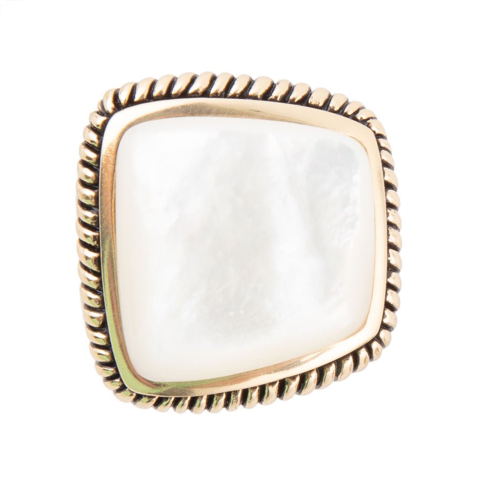 Roped White Mother of Pearl and Golden Statement Ring - ThisandThatShoppe