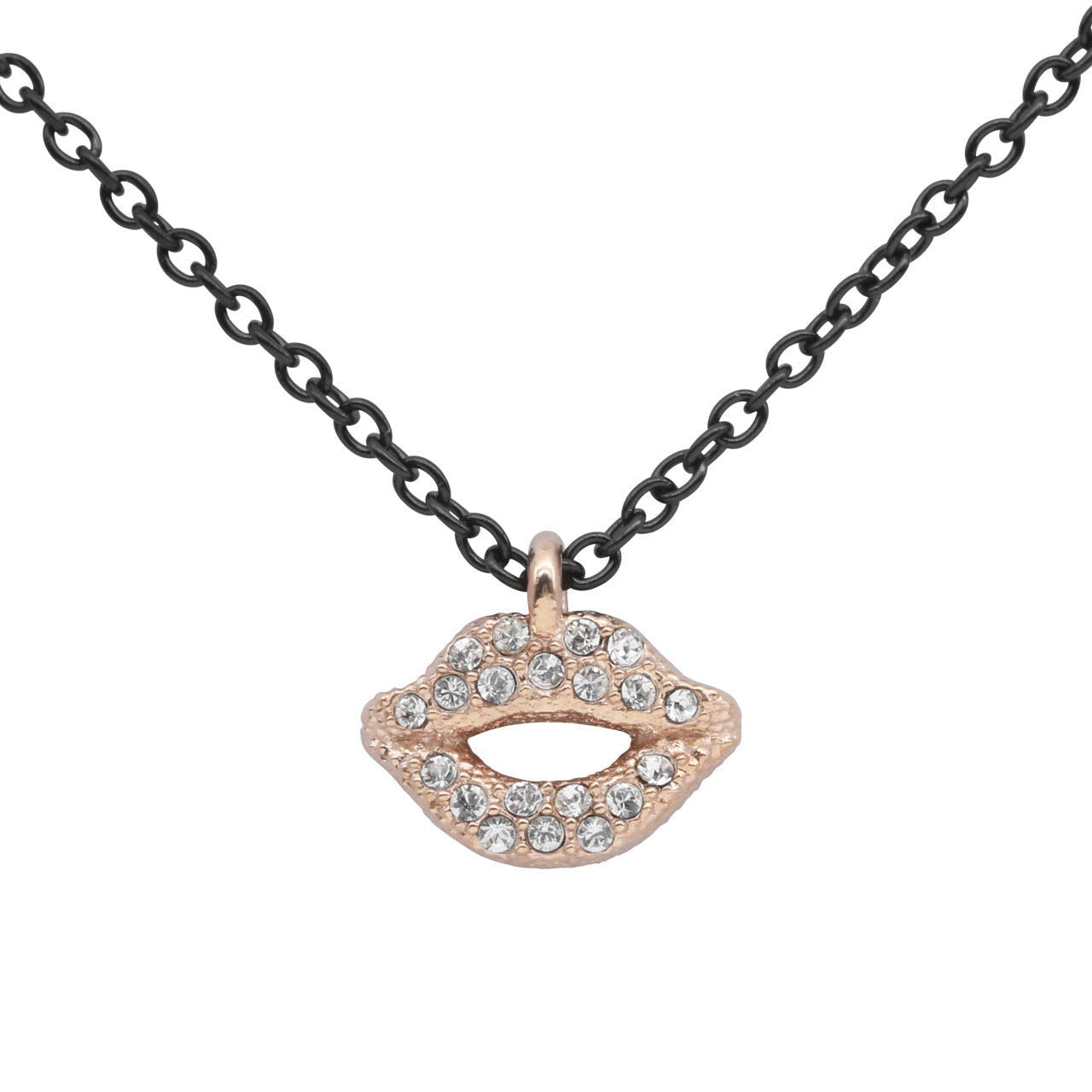 Collier Pendentif Lèvres Or Rose avec Accents en Cristal