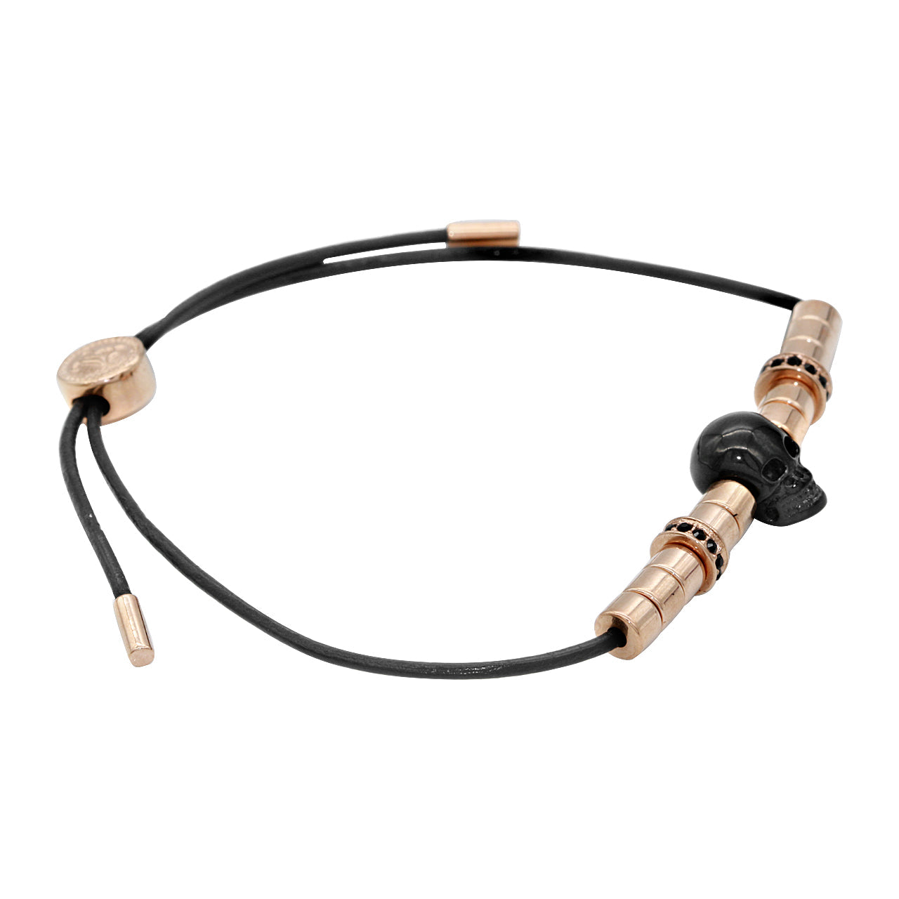 Roségold Totenkopf Lederarmband Verstellbares Zugband