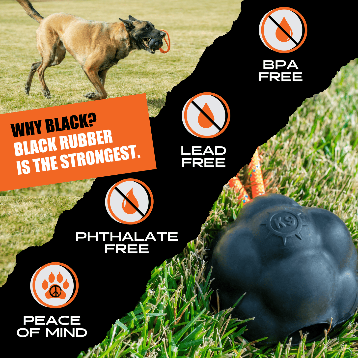 Durable Rumble Rope Ball dog toy with strong rubber and rope handle for tough chewers