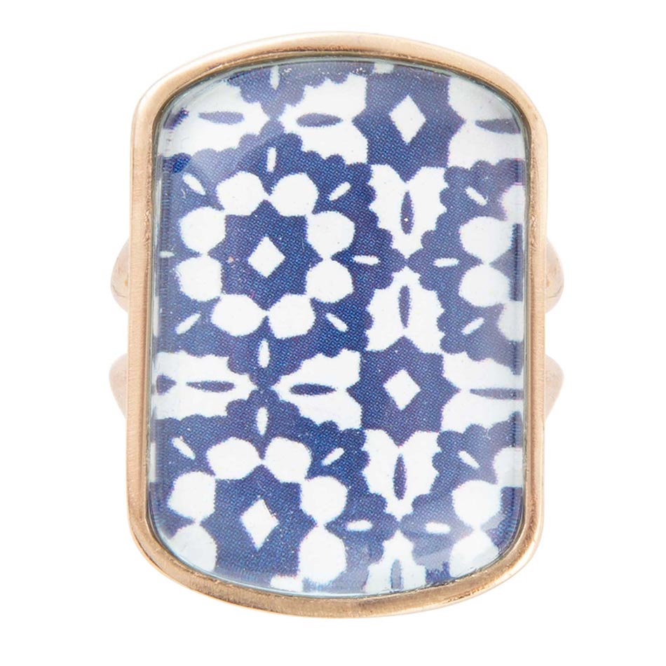 Santorini Cobalt Blue and White Golden Ring - ThisandThatShoppe