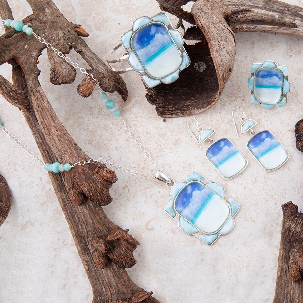 Scenic Beach Blue Larimar and Sterling Silver Pendant Necklace - ThisandThatShoppe