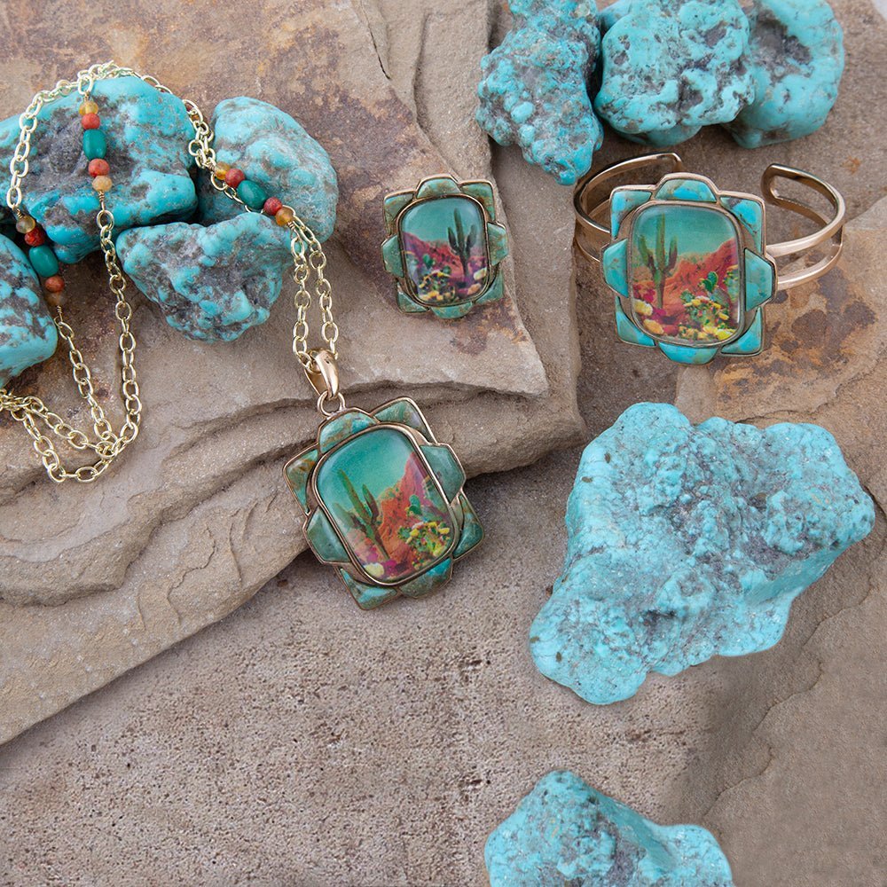 Scenic Sedona Blue Turquoise and Golden Cuff Bracelet - ThisandThatShoppe