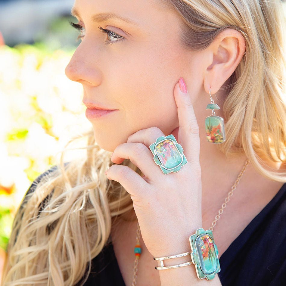 Scenic Sedona Desert Blue Turquoise Golden Drop Earrings - ThisandThatShoppe