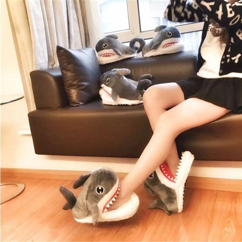 Shark Funny Shoes Girls Indoor Slippers Home Shoes Fashion Plush Warm Slippers Women Winter Cute Shark Cozy Women Slippers With Funny Face Memory Foam Non-Slip Rubber Sole Soft Slip On Home Shoes