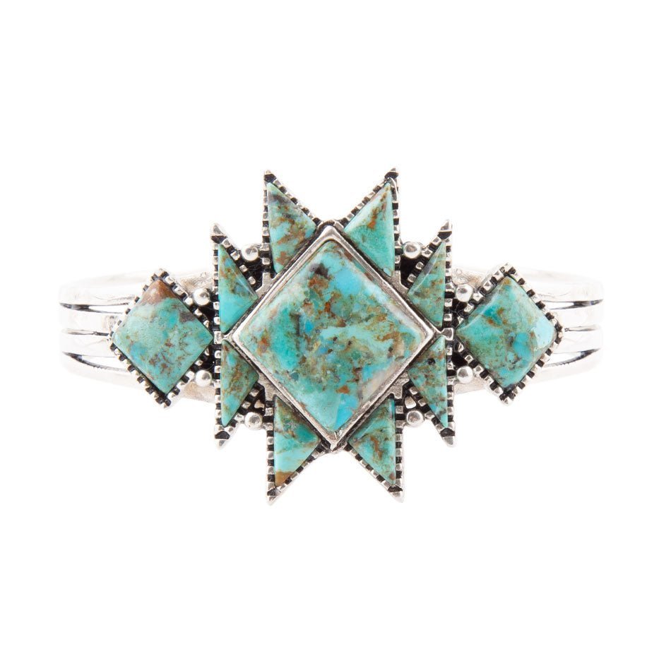 Sharp Blue Turquoise and Sterling Silver Cuff Bracelet - ThisandThatShoppe
