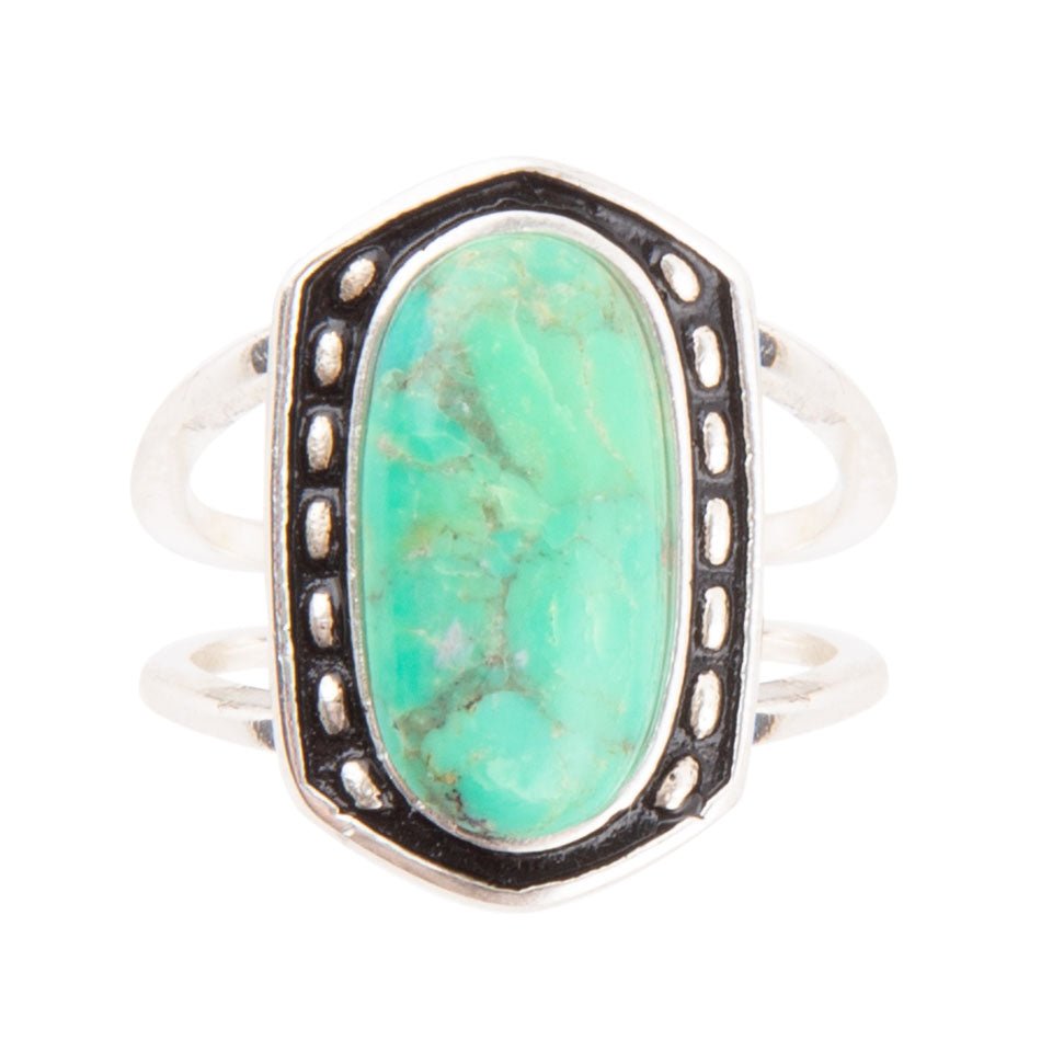Bague en turquoise vert anis sertie d'argent sterling