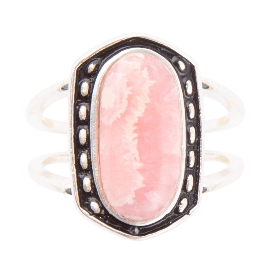 Shielded Pink Rhodonite and Sterling Silver Ring - ThisandThatShoppe
