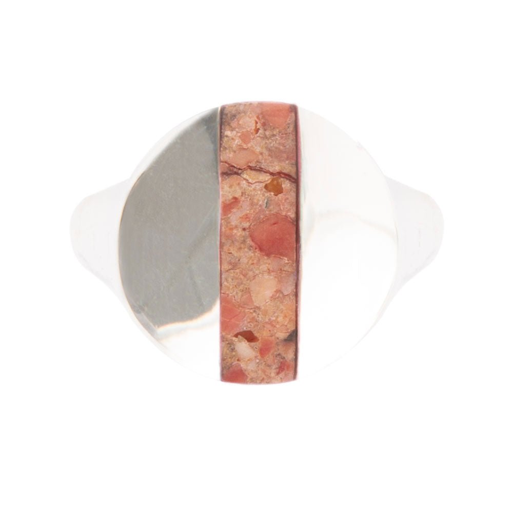 Signet Orange Sponge Coral and Sterling Silver Circle Ring - ThisandThatShoppe