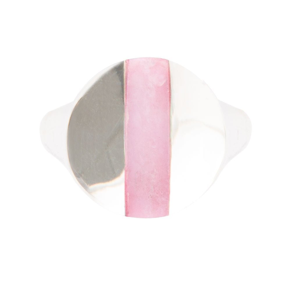 Signet Pink Opal and Sterling Silver Circle Ring - ThisandThatShoppe