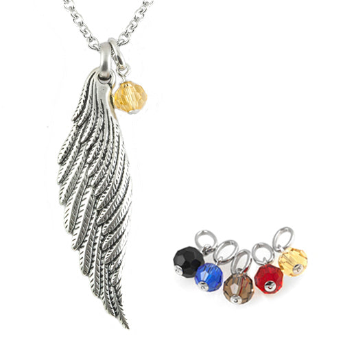 Collier en argent avec aile d'ange et breloque pierre de naissance personnalisée