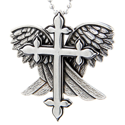 Collier pendentif Croix en argent avec ailes d'ange pour femme